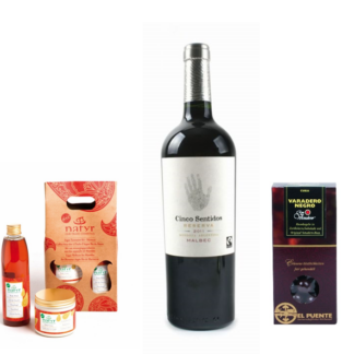 Korb 4 (Rotwein Cinco Sentidos, BioNatyr Wellness-Set Marokko, Schoko-Rumkugeln)